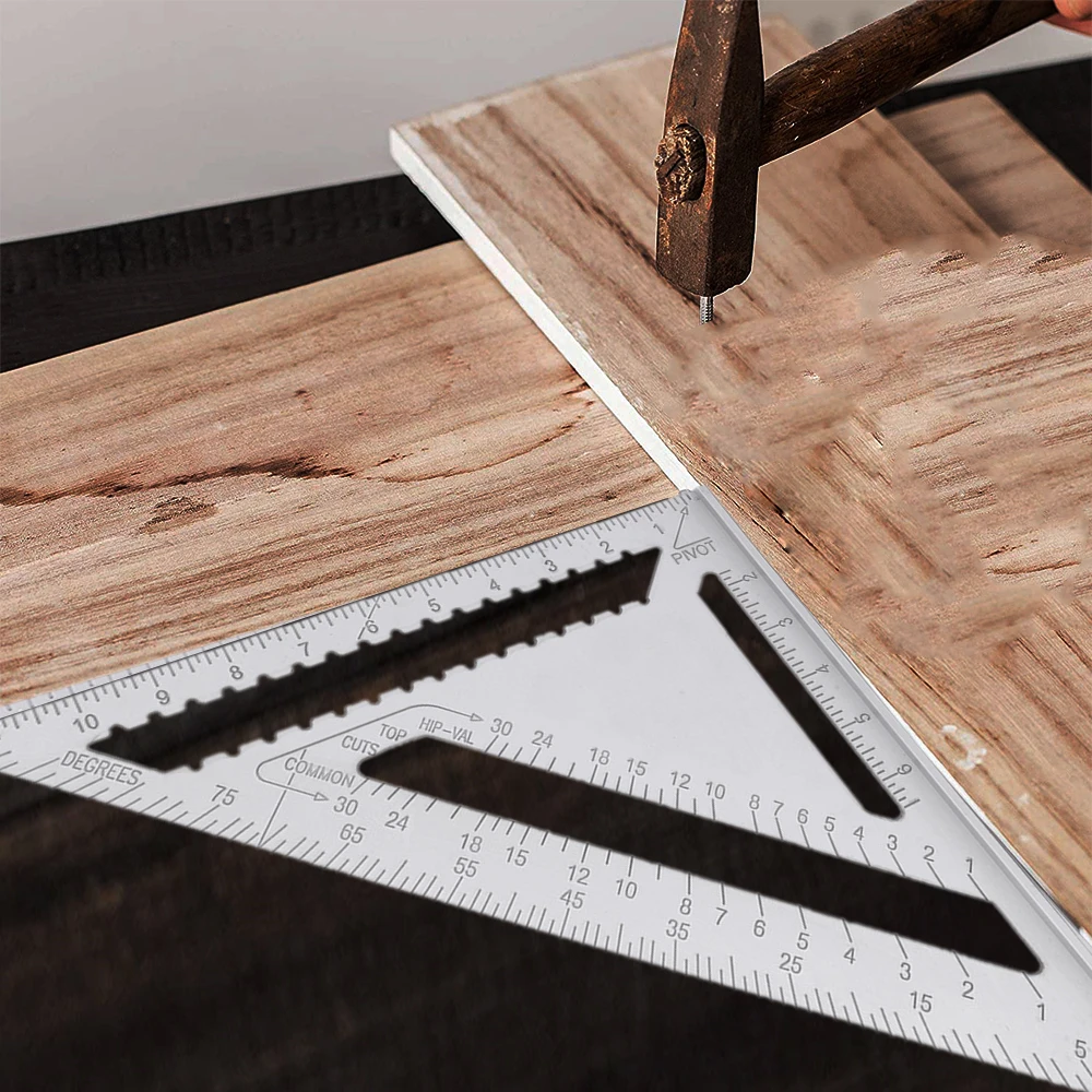 

7/12inch Triangular Ruler Square Metric Aluminum Alloy Triangle Angle Ruler Protractor Woodworking Layout Gauge Measure Tool