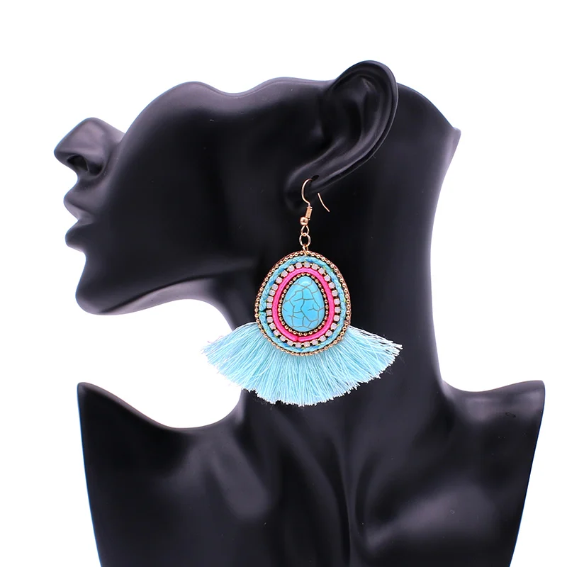 Модные серьги ювелирные изделия богемные кисточки стразы кожаные женские ретро