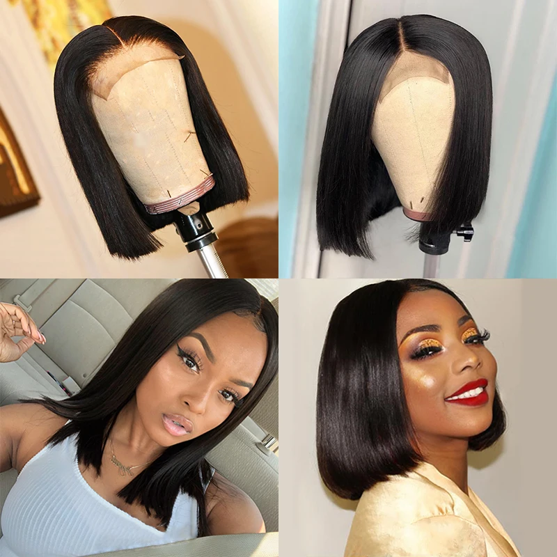 2x6 глубокий часть короткий боб парики из натуральных волос на кружевной 4x4