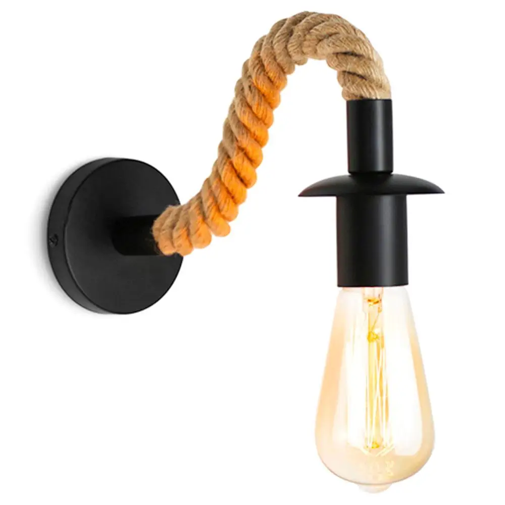 

Iron Hemp Rope Night Light Bedside Lamp Retro Bedroom Living Room Illumination Industrial Style Durable Emergency Bathroom