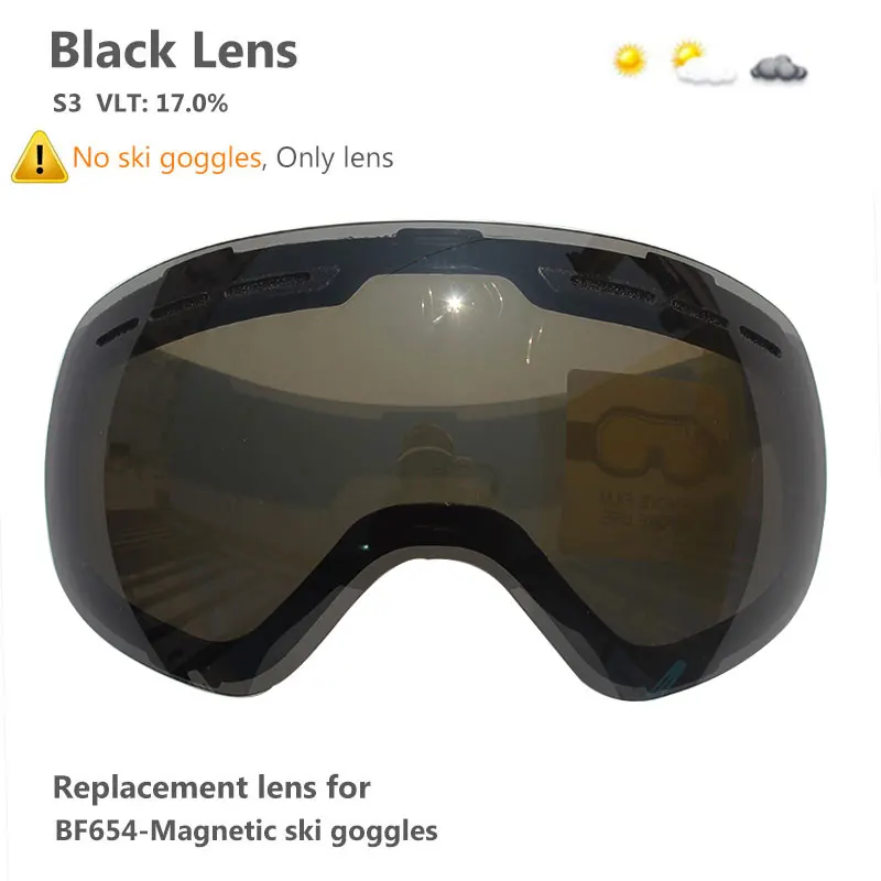 Black Lens Лыжные очки с магнитными двухслойными линзами, лыжные противотуманные очки UV400, очки для сноуборда для мужчин и женщин, лыжные очки - Цвет: Black Lens