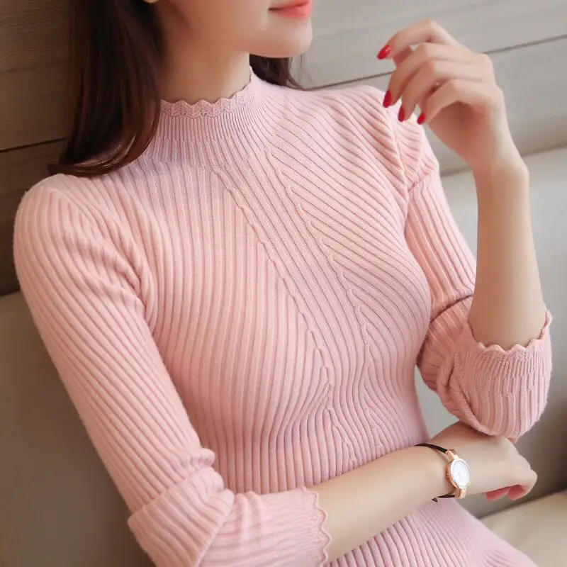 Mode femme automne hiver, женские свитера и пуловеры, зимний Одноцветный свитер с воротником-хомутом и бабочкой, женские блузы, топы 0274