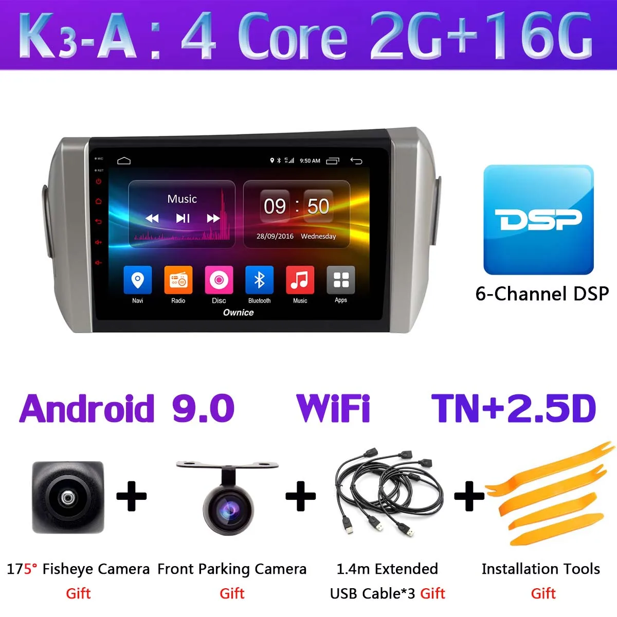 K3-A Панорамная камера 360 ° Android 9,0 4 Гб+ 64 ГБ Автомобильный DVD для Toyota Innova Crystal gps Радио SPDIF DSP CarPlay - Цвет: K3-A