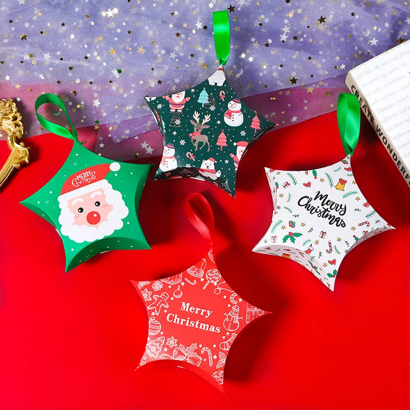 

5pcs Christmas Party Paper Gift Bag Birthday Party Decorations Kids Gift Box Bags Star Shape Packaging Candy Box For Xmas Decor
