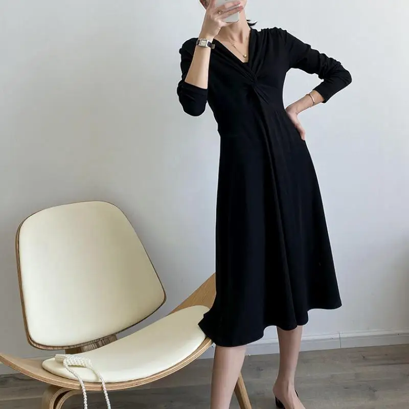 

kiss me Autumn Korean Style 2021 New Style Black Long-Sleeved Dress Women's Clothing Woman Dress Vestido De Mujer Femme Robe