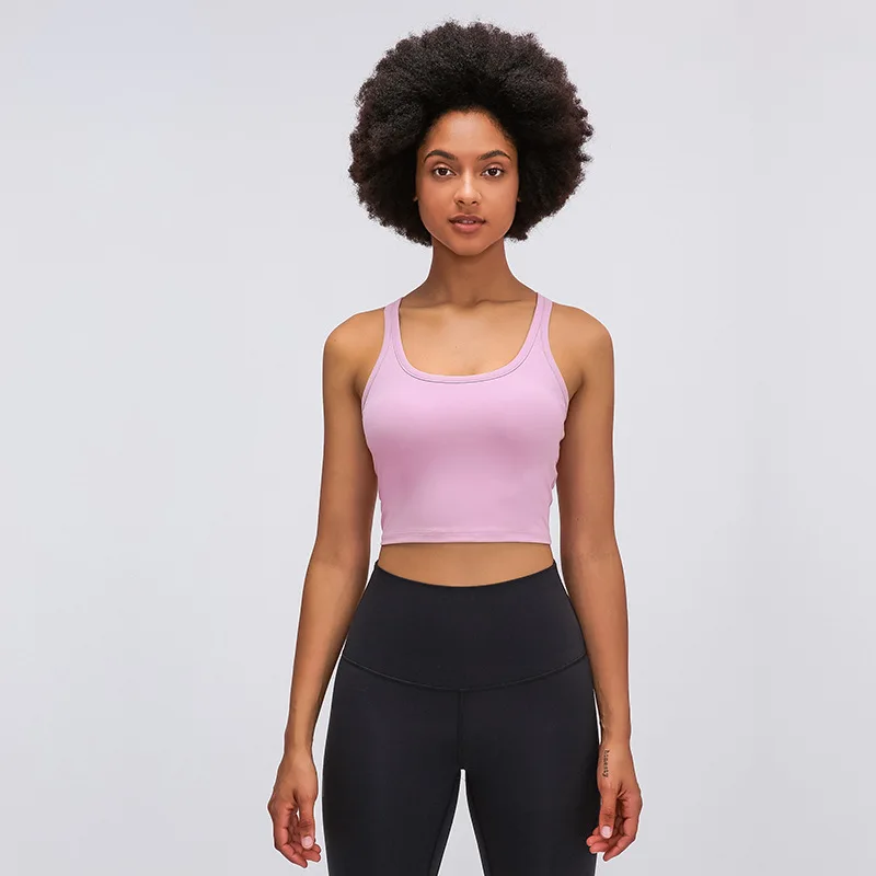 

Flexible Racerback Sport Fitness Crop Tops Women Soft Nylon Running Yoga Gym Vest Plain Jogger Workout Tanks Tops