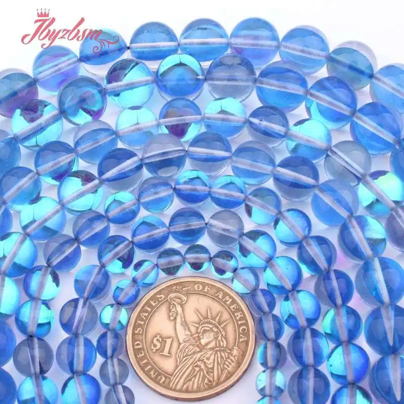 

Round Smooth Blue Austria Crystal Synthesis Glitter Stone Loose Beads for DIY Women Men Necklace Bracelet Jewelry Making 15"