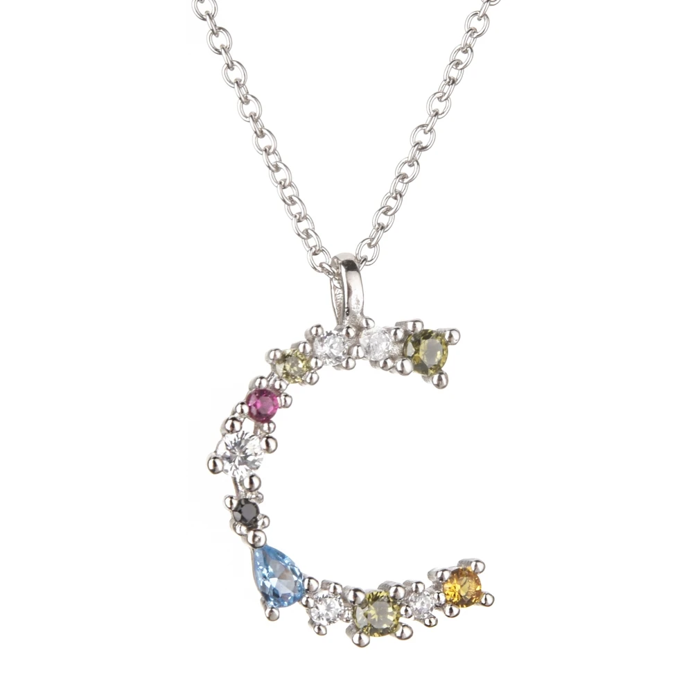 Silver C Altruist 925 пробы серебро I Am Initial C P кулон Nekclace Красочный Кристалл Мини-проба Длинная цепочка регулируемое ожерелье ювелирные изделия - Окраска металла: Silver C