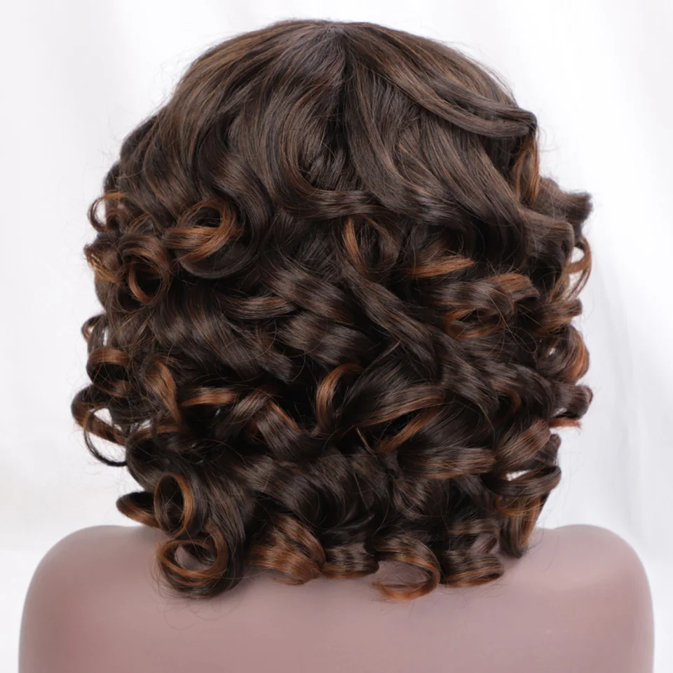 Парик I's a wig короткий кудрявый афро парик с челкой темно-каштановые черные