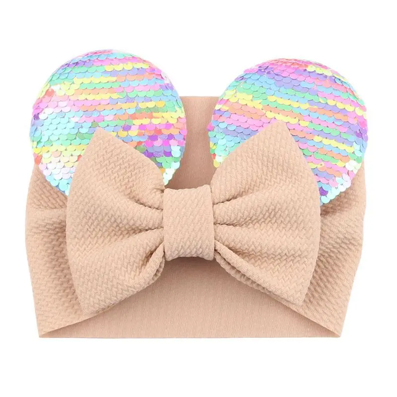 5" Шпильки для волос в форме мыши Рождественская ободка с большим бантом, украшенная пайетками рыбьей чешуи, эластичная фланелевая лента для волос