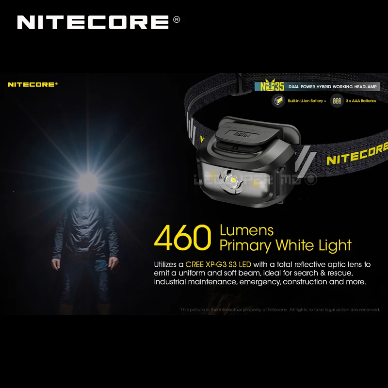Тройные источники светильник NITECORE NU35 перезаряжаемый двойной мощный гибридный