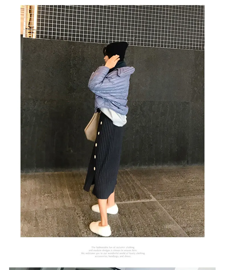 Осенне-зимние эластичные юбки с высокой талией для женщин s Faldas Mujer Moda Jupe вязаные плиссированные юбки женские тонкие юбки на пуговицах