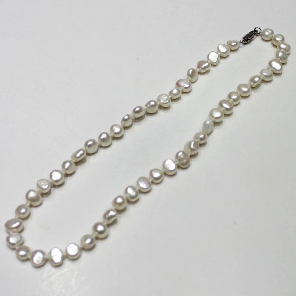 

YINANYIMEI Fine Jewelry Natural White Freshwater Pearl Necklace Baroque 6-7mm 17INCH