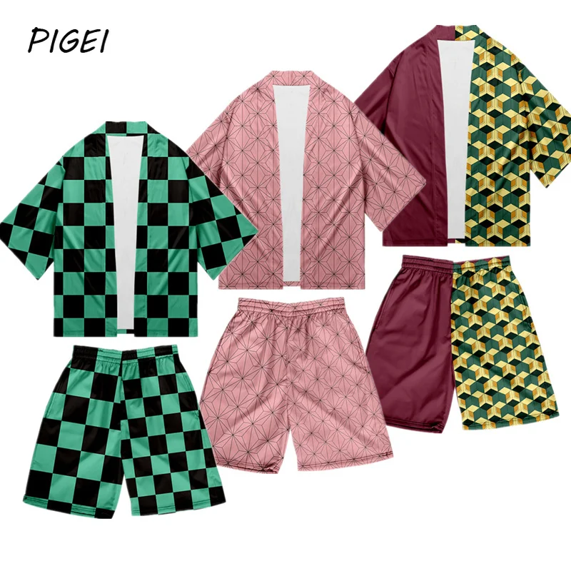 

Demon Slayer: Kimetsu no Yaiba Outfit Kamado Tanjirou Cosplay Coat Shorts Sets Women Tomioka Giyuu Costume Top Shorts Suits Men