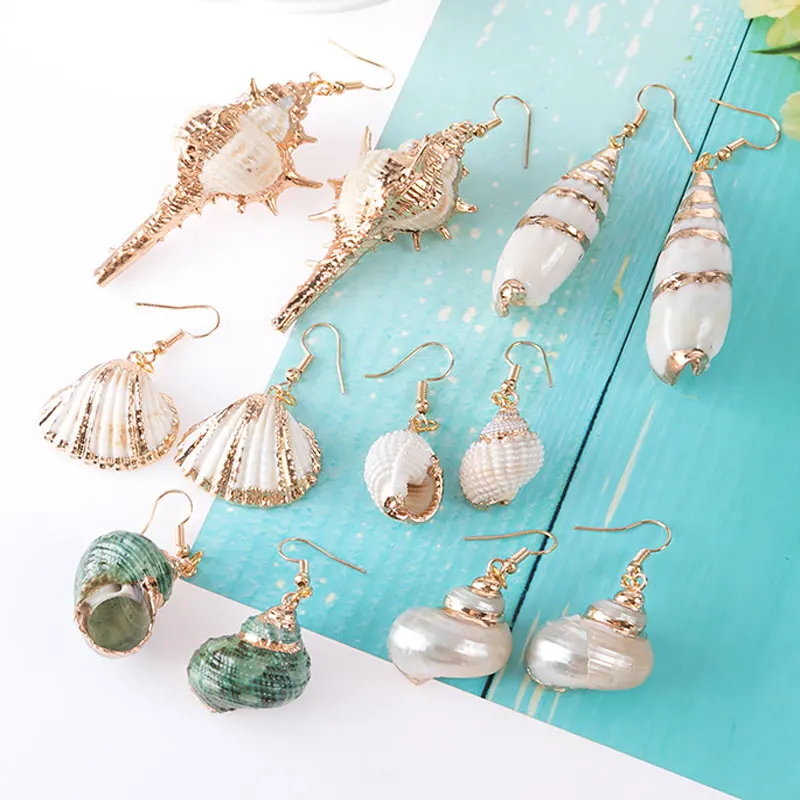 

Bohemia Natural Sea Beach Styles Gold Plated Earrings For Women Girl Summer Dangle Fashion Jewelry