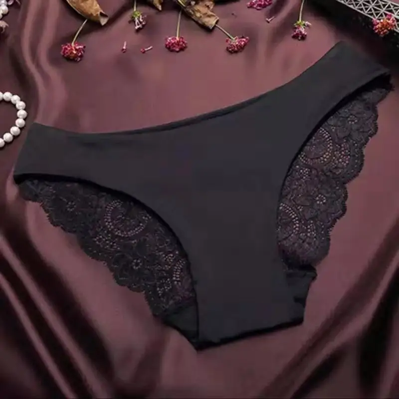 2019 New Panties women lace sexy seamless Lace bottom silk triangle underpants Plus Size Erotic Underwear Mid-Rise Silky Panties