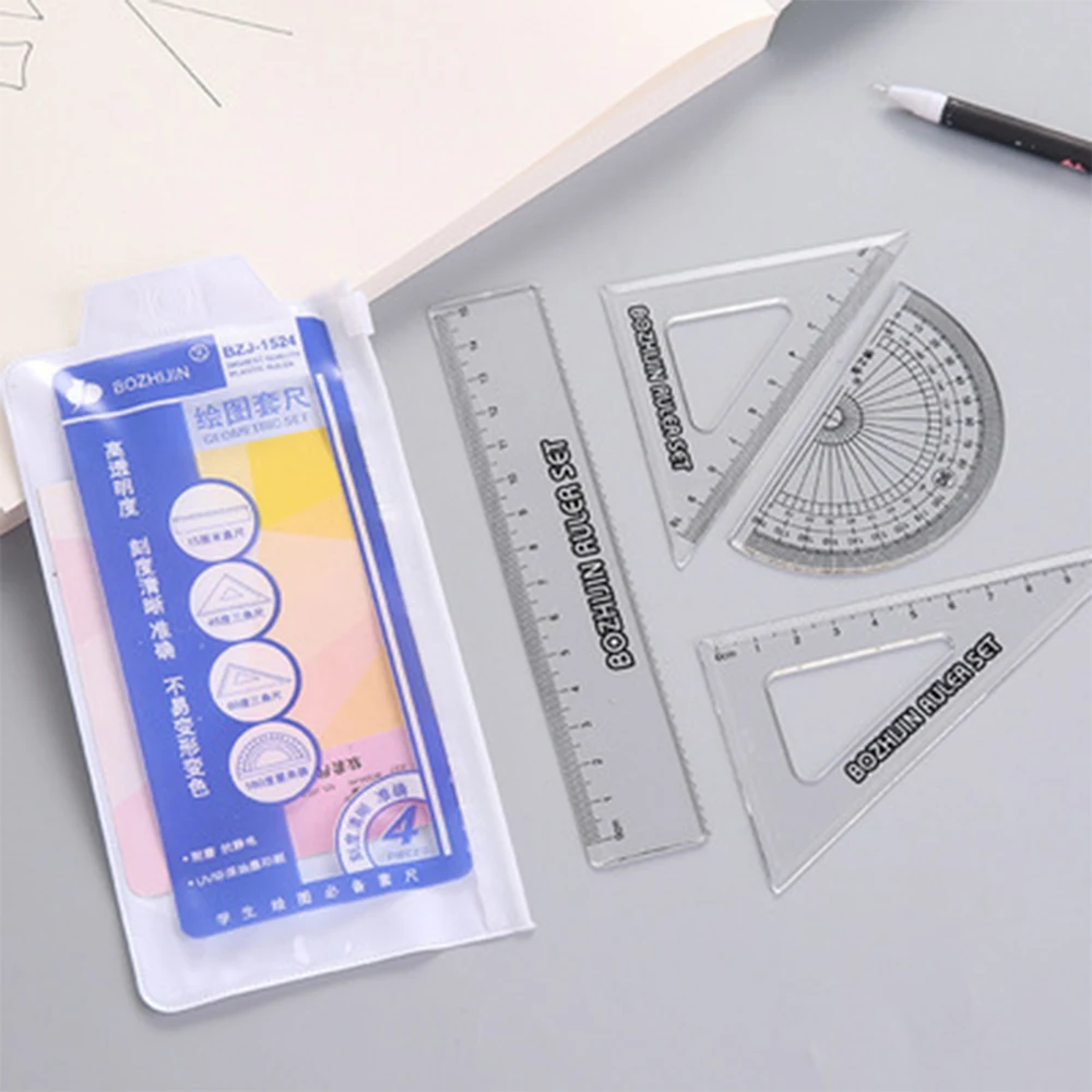 

10set Drawing Tools Students Drawing School Supplies Set Square Triangle Ruler Aluminum Alloy Protractor