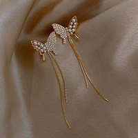 long tassel butterfly drop earrings gold color 2022 fashion hanging women earrings summer jewelry girls gifts