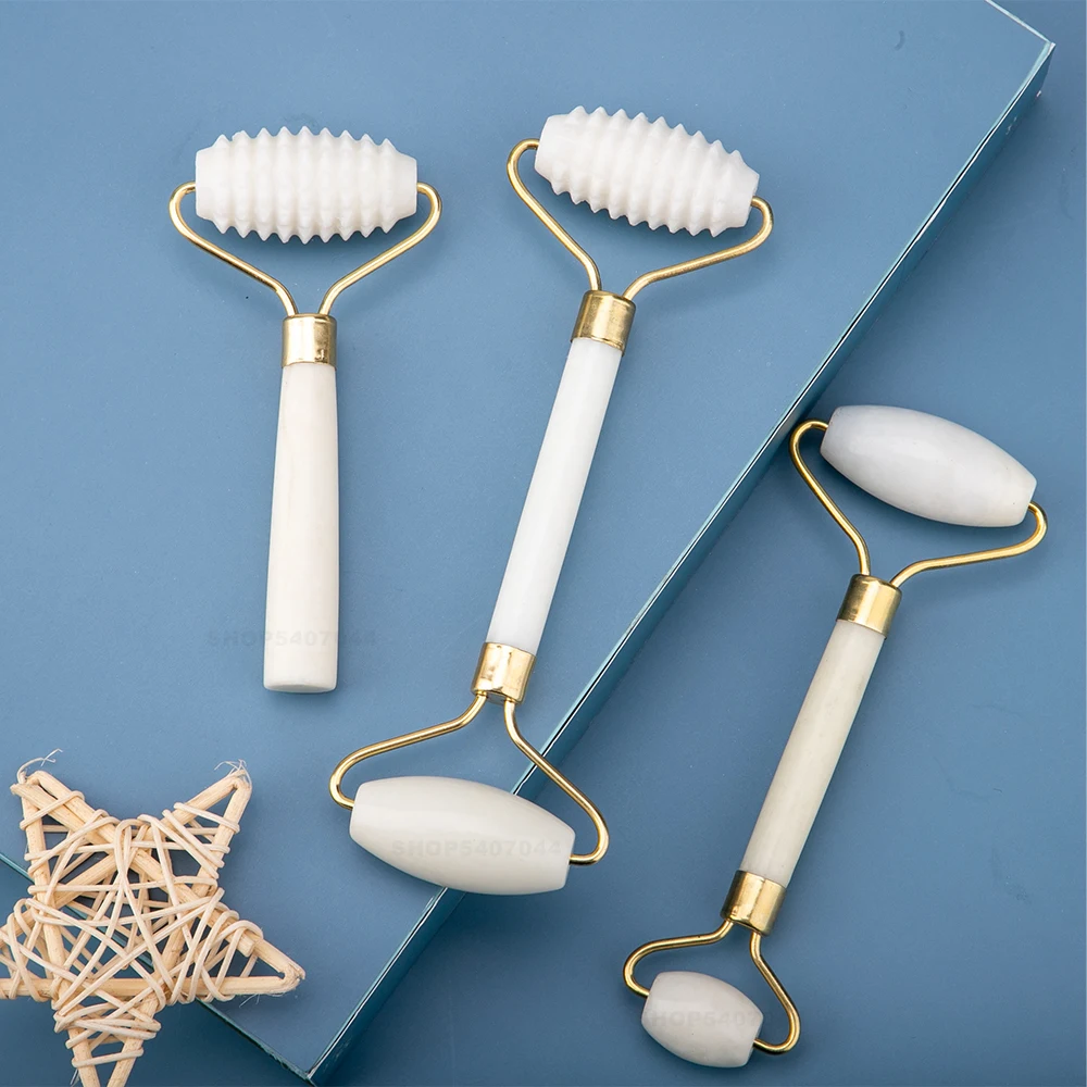 

New White Jade Roller Massager For Face Lift Up Natural Stone Roller Facial Slimming Chin Facial Skin Care Beauty Tool 2021