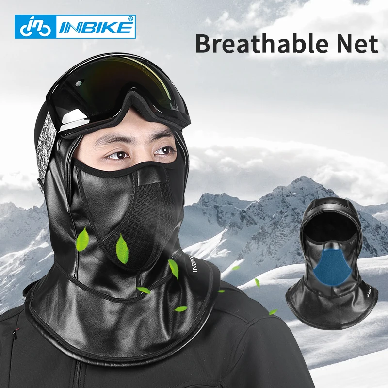 INBIKE, кожаная Лыжная маска, ветрозащитная, флисовая, термальная, Спортивная, зимняя, половина лица, маска для шеи, теплая шапка, головной убор, мужская, велосипедная Балаклава