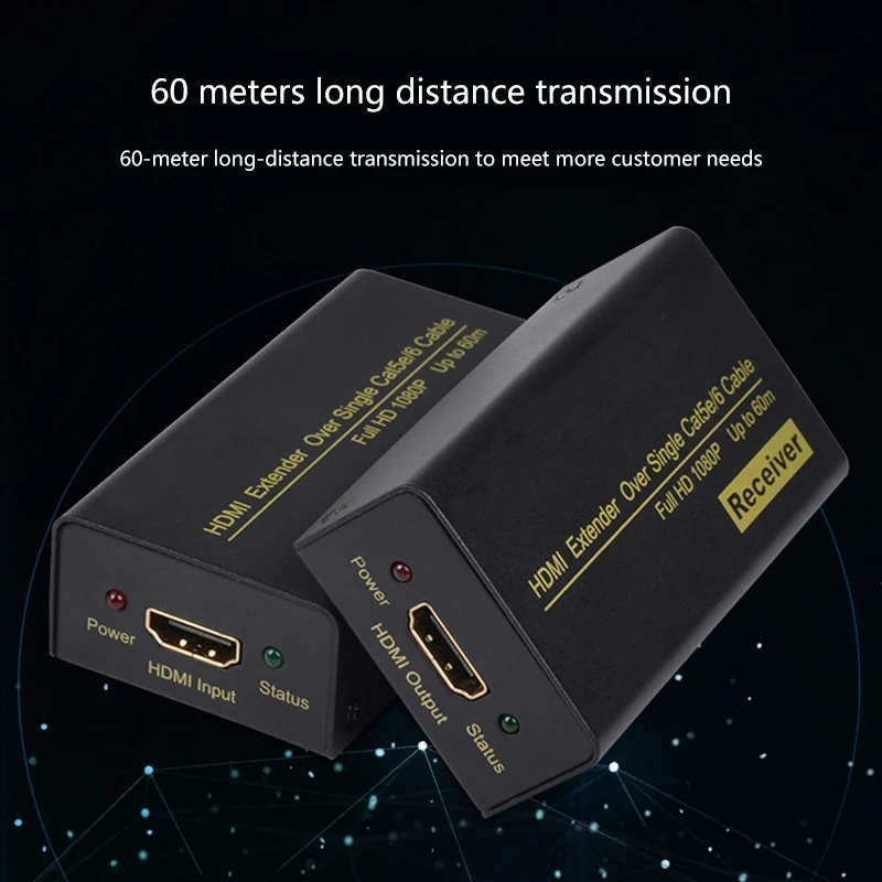 

FJGEAR HDMI Extender 1080P HD HDMI to RJ45 Amplifier Splitter 60M Single Network Transmitters Receiver for PC EU Plug