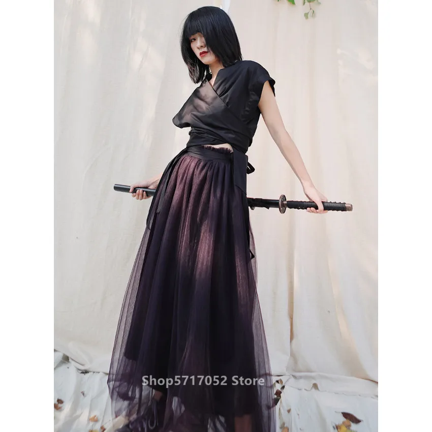 Кимоно женское кружевное в японском стиле кружевная черная рубашка-топ ретро