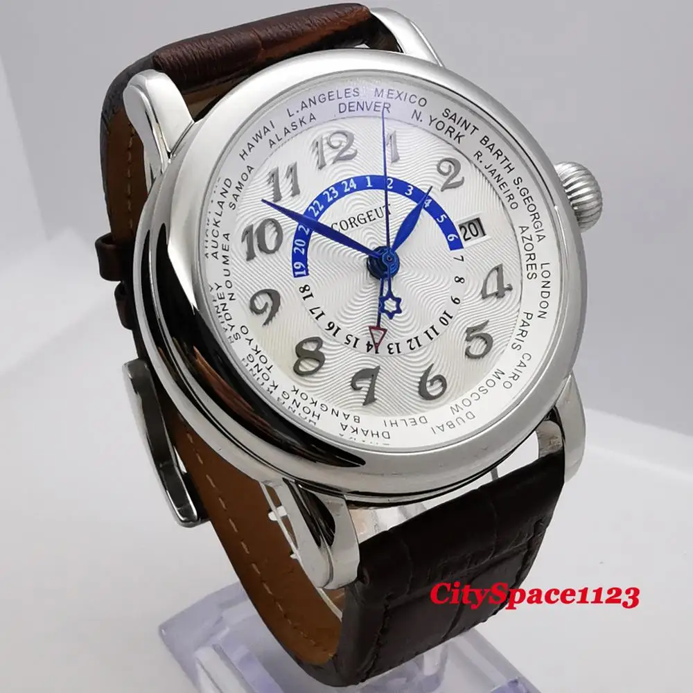 Мужские автоматические механические часы с полированным чехлом из нержавеющей