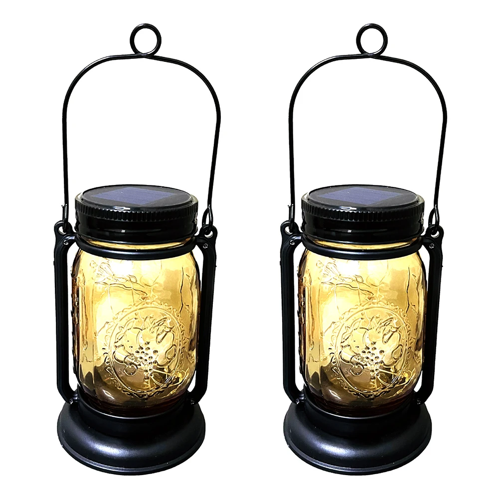 

2pcs Tent Hanging Light Garden Yard Portable Lantern Solar Powered Patio Hiking With Handle Travel Vintage Style Decorative