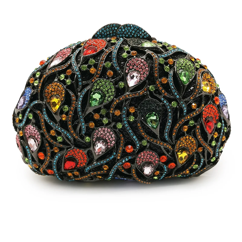 

Яркие вечерние сумки и клатчи с павлином и бриллиантами, новинка, Модный черный вечерний кошелек WHTUOHENG с кристаллами, роскошные высококачес...