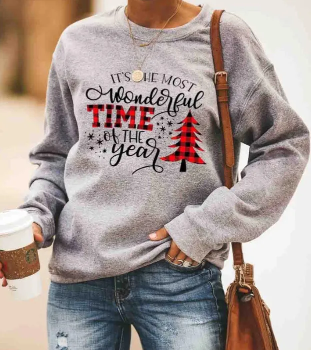 Женская рождественская Повседневная Толстовка с принтом в виде дерева и букв