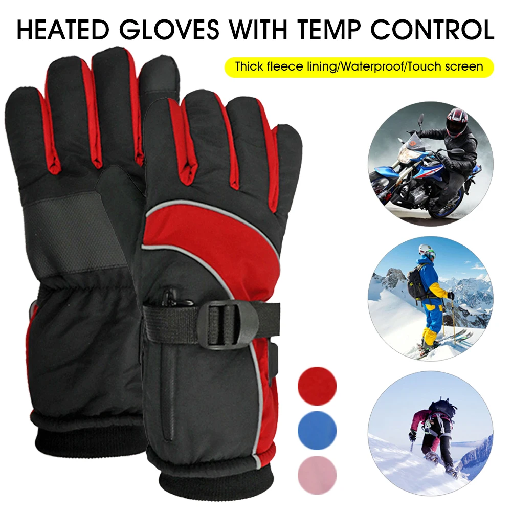 1Pair Electric Heated Gloves Thermal Ski Gloves Touch Screen 55°C Warm Rechargeable Waterproof Outdoor Cycling Winter Gloves