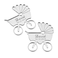 50pcs personalized engraved mirror wood baby carriage name card new birth born stcikers baby shower gift tags favors decor