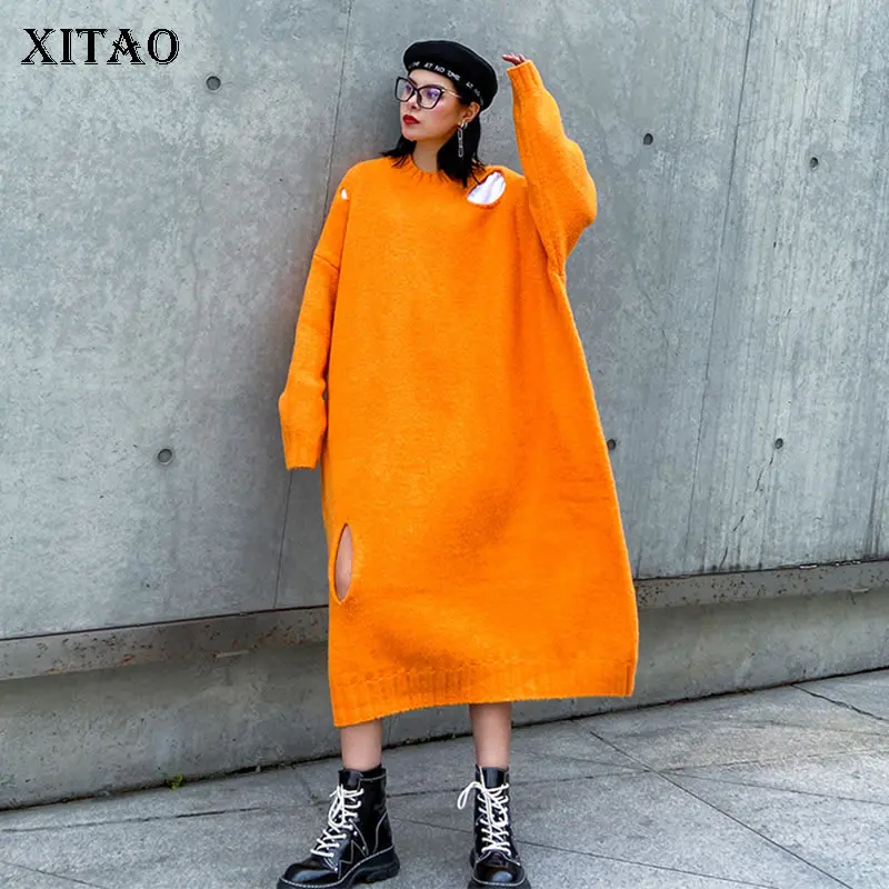 XITAO вязаное платье свободного кроя размера плюс женская мода новинка 2019 зимнее с