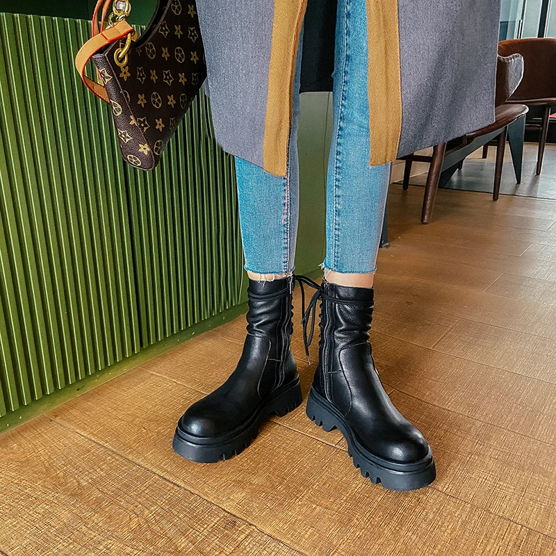 

Новинка Зима 2021 кожаные ботинки ручной работы в европейском и американском молодежном стиле на толстой подошве с круглым носком