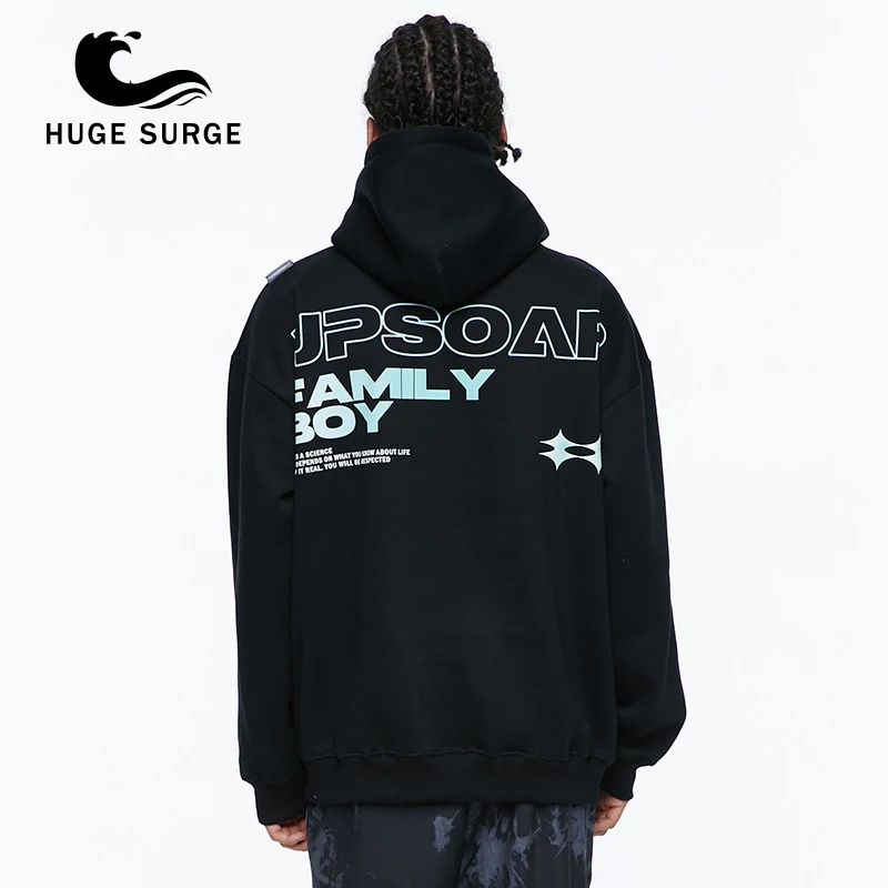 

HUGE SURGE New Style Popular Logo Pure Cotton Chinese Print Loose Hooded Top Lovers Pullover Hoodie Sweatshirt