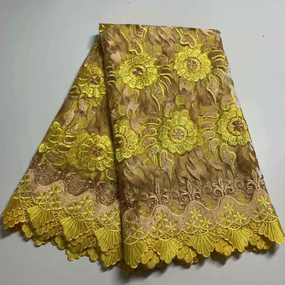 

2021 Very Neat Nigerian Guipure Lace Fabric High Quality Lace African Guipure Cord Lace Fabric 5 Yards For Wedding Dress