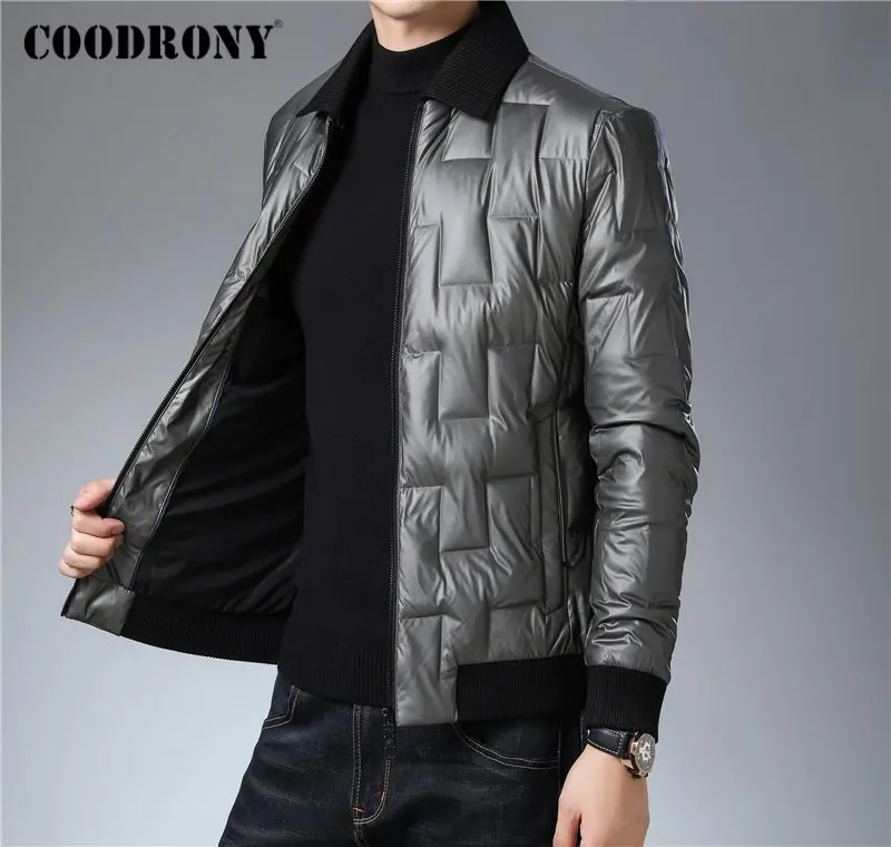 Бренд COODRONY, мужская куртка-пуховик, модное Полосатое повседневное пальто, мужская одежда, Осень-зима, толстые теплые куртки с карманами, 98028