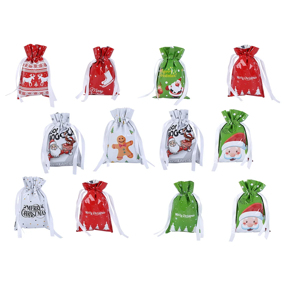 

12 шт., пластиковые рождественские подарочные пакеты