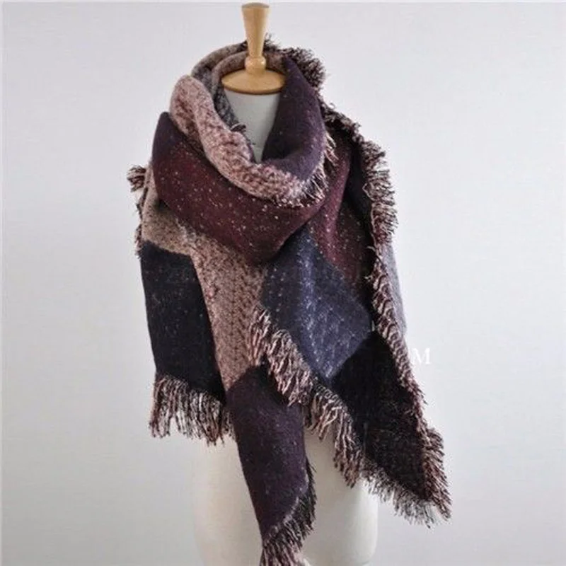 

Meihuida Winter Women Fashion Korean Style Tissue Cashmere Soft Wool Blend Warm Plaid Scarf Wrap Shawl Large Scarves