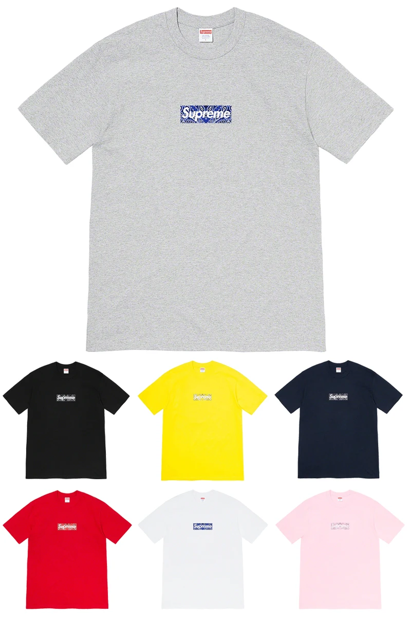 

Supreme 19FW Bandana Box Tee Cashew Flower Short-sleeved T-shirt Men and Women Trendy Brand