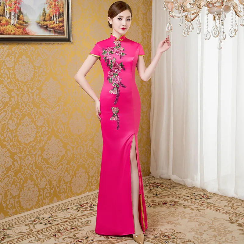 Женское тонкое платье вечерние Длинные Cheongsam свадебное роскошное сексуальное Qipao