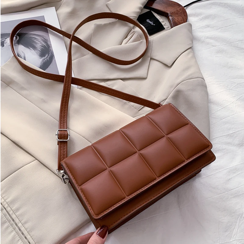 

PU Leather Luxury Designer Handbag for Women 2021 Fashion Girl Female Casual Shopper Solid Color Checkered Classic Crossbody Bag