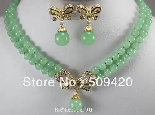 

Wholesale>>>Latest ! Beautiful 8mm light green 2row necklace , 12mm pendants