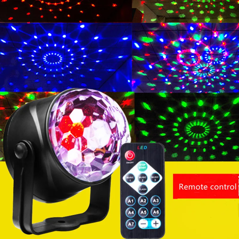

Luz de bola rotativa rgb led, luzes de palco com controle remoto pequena bola mágica usb mini cristal