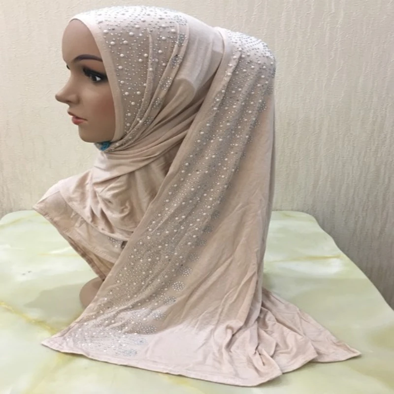H1142 модал джерси длинный шарф с причудливыми стразами мусульманский арабский