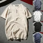 Футболка мужская повседневная, Мягкая стильная рубашка из смеси льна, свободная майка с коротким рукавом, 4XL, на лето