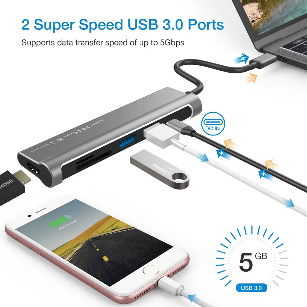 DZLST usb-хаб type C к USB 3,0 HDMI кардридер PD Зарядка для MacBook samsung Galaxy S9/S8 huawei P20 Pro Thunderbolt 3 концентратор