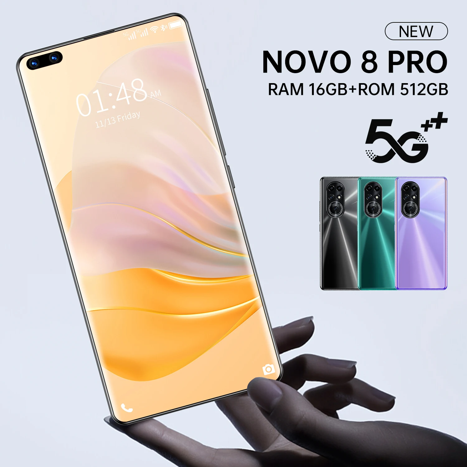 

2021 Hot Sale 7.3inch Left Digging Screen 5G Smartphone with 16GB+512GB for Huawei Nova 8 Pro Cellphone Samsung Mobile Phone