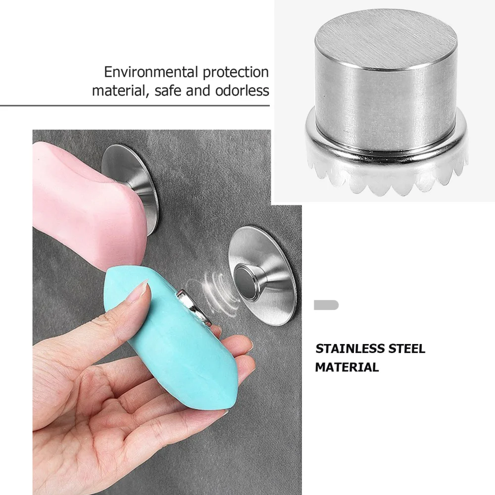 

2Pcs Wall Sucker Soap Rack Magnetic Soap Shelf Bathroom Soap Organizer Silver