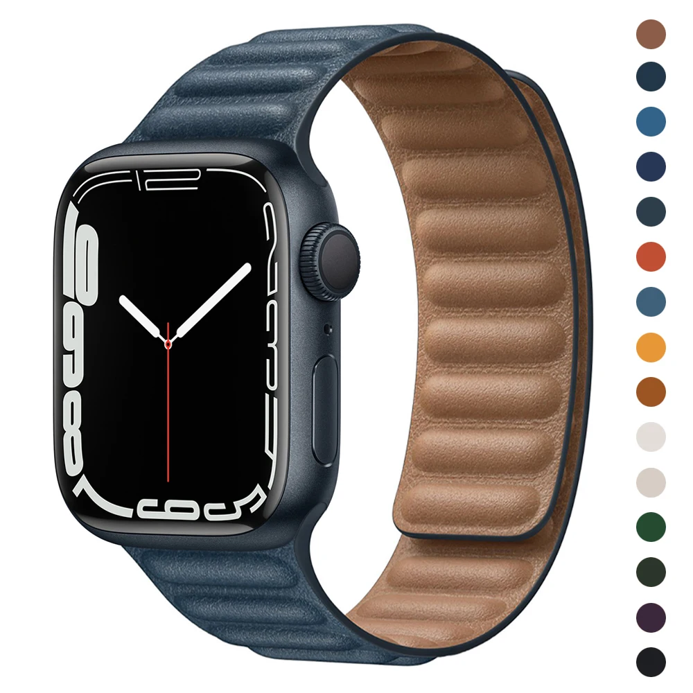 

Leather Link Loop Band - Baltic Blue Strap for Apple Watch Series 7 41mm 45mm 6 5 4 3 SE 44mm 42mm 40mm 38mm Case